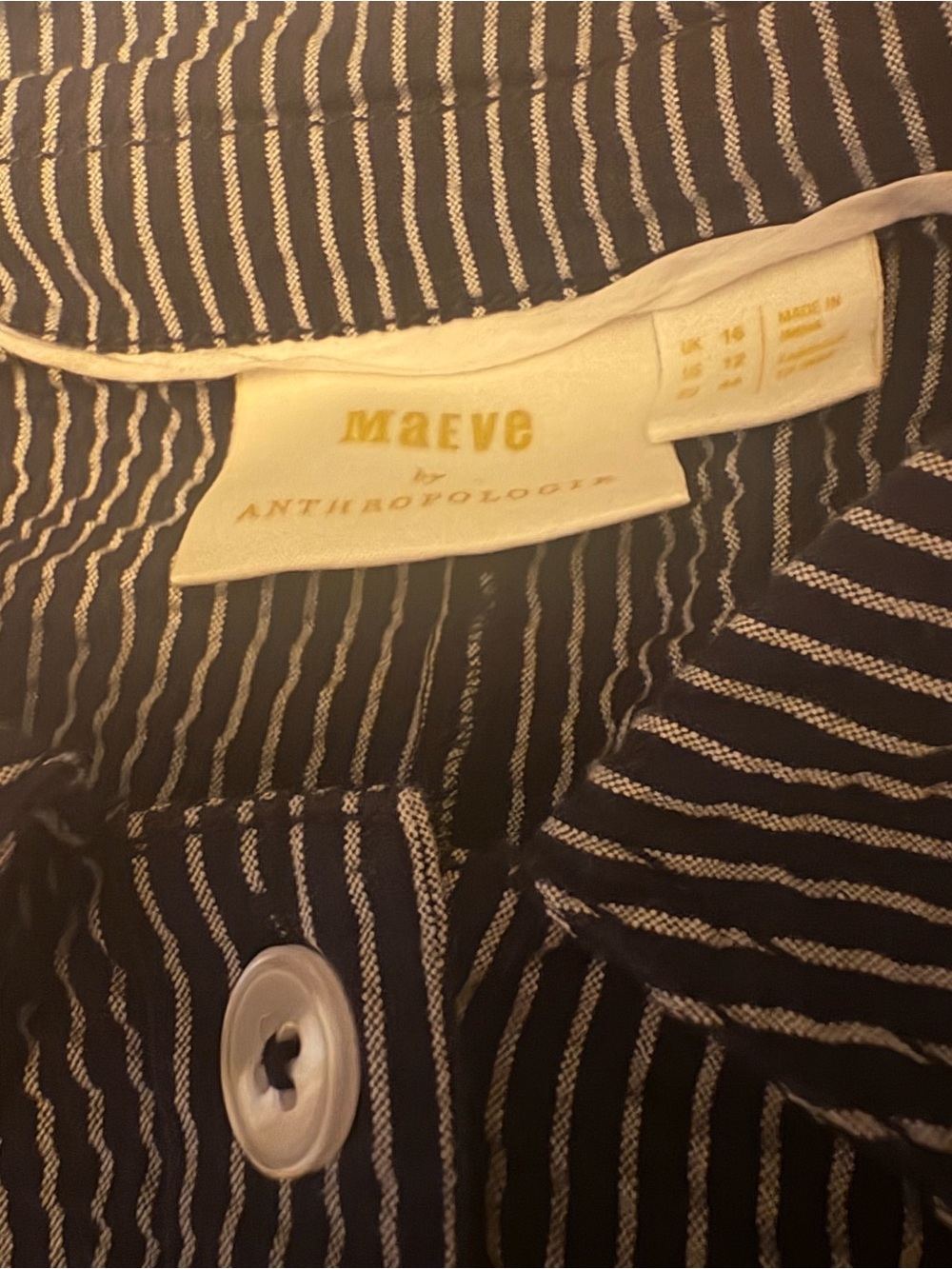Maeve Navy and White Pinstripe Button-Front Jumpsuit - Picture 3 of 3